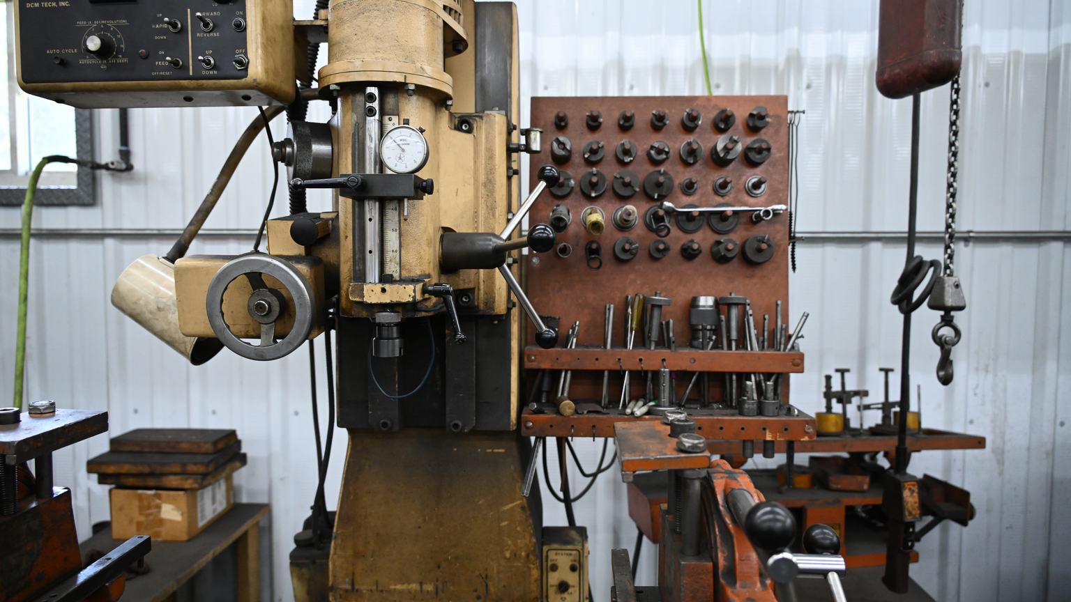 A machine and its tooling wall in PDM's shop in Sidney, Ohio.